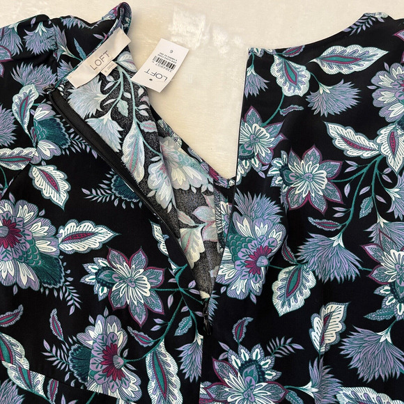 LOFT Women’s Floral Leaf Print Maxi Dress Sz 6 V-Neck Long Sleeve Slit Front NEW - Picture 8 of 10